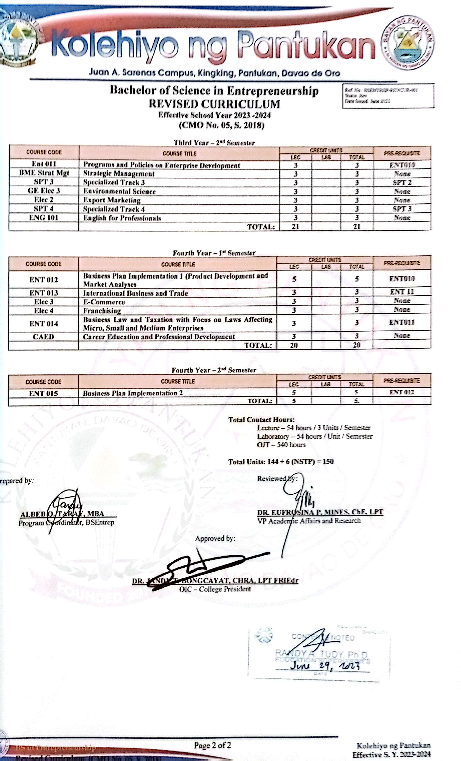 BS Entrepreneurship prospectus page 2